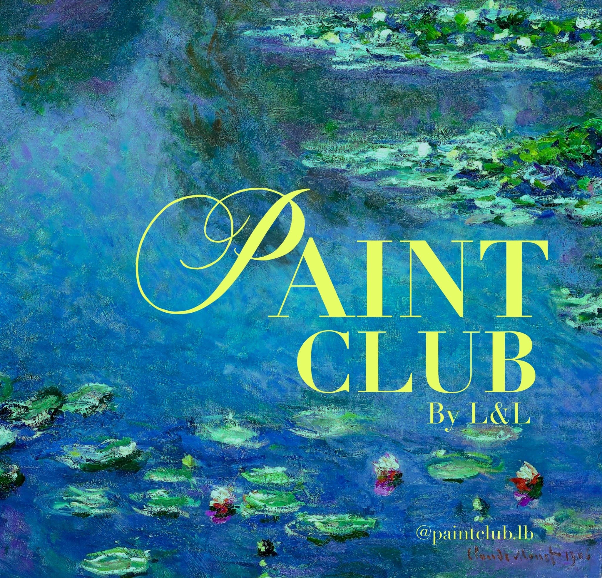 The Paint Club emblem, set over Monet's water lilies